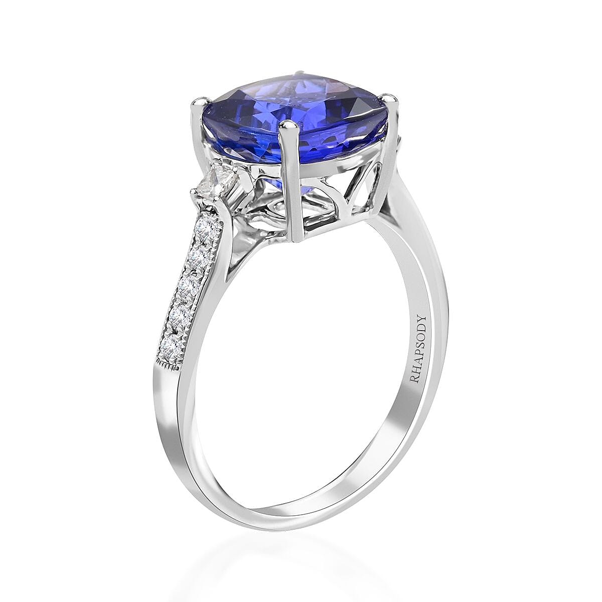 Certified and Appraised Rhapsody 950 Platinum AAAA Tanzanite and E-F VS Diamond Ring (Size 7.0) 5.20 Grams 3.75 ctw