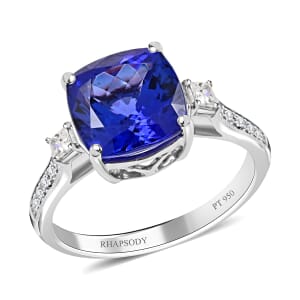 Certified and Appraised Rhapsody 950 Platinum AAAA Tanzanite and E-F VS Diamond Ring (Size 8.0) 5.20 Grams 3.75 ctw