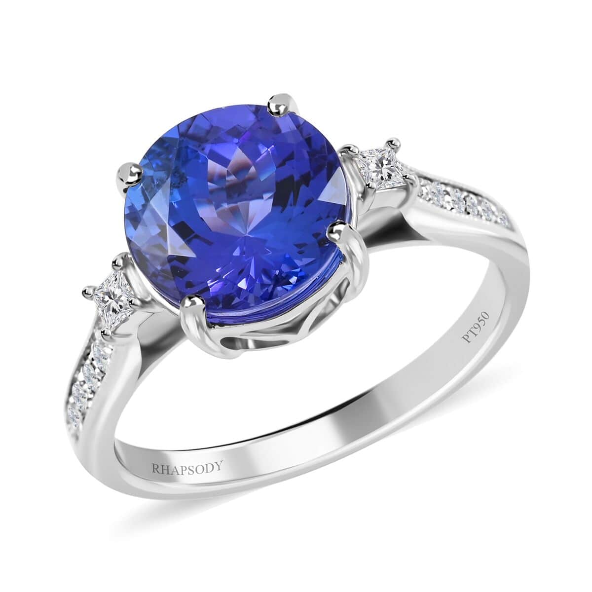 Certified and Appraised Rhapsody 950 Platinum AAAA Tanzanite and E-F VS Diamond Ring (Size 6.0) 3.30 ctw image number 0