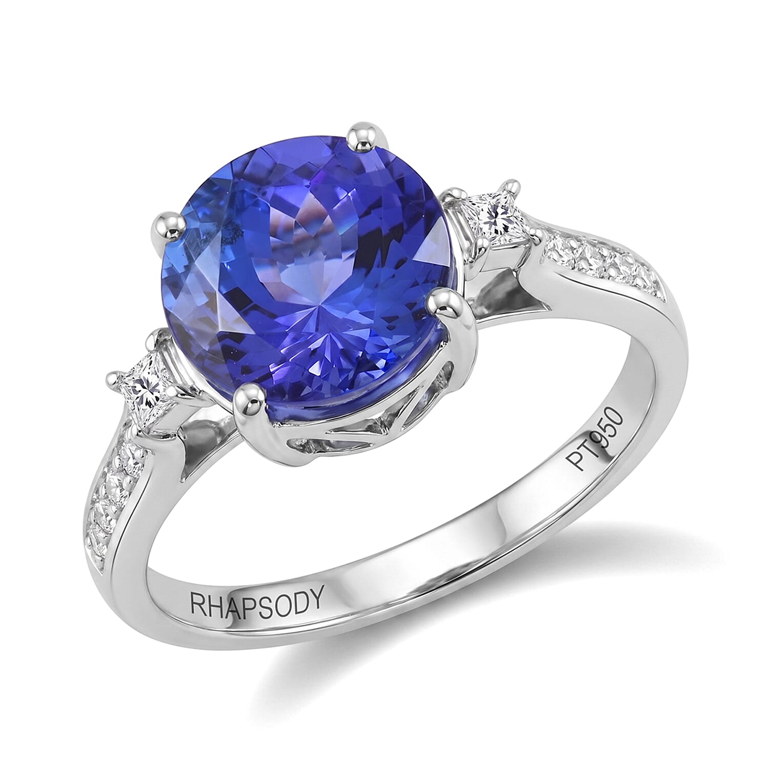 Certified and Appraised Rhapsody 950 Platinum AAAA Tanzanite and E-F VS Diamond Ring (Size 6.0) 3.30 ctw