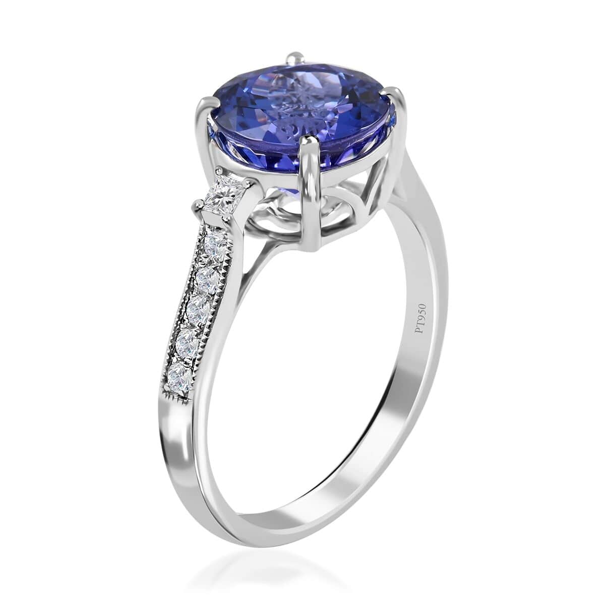 Certified and Appraised Rhapsody 950 Platinum AAAA Tanzanite and E-F VS Diamond Ring (Size 6.0) 3.30 ctw image number 3