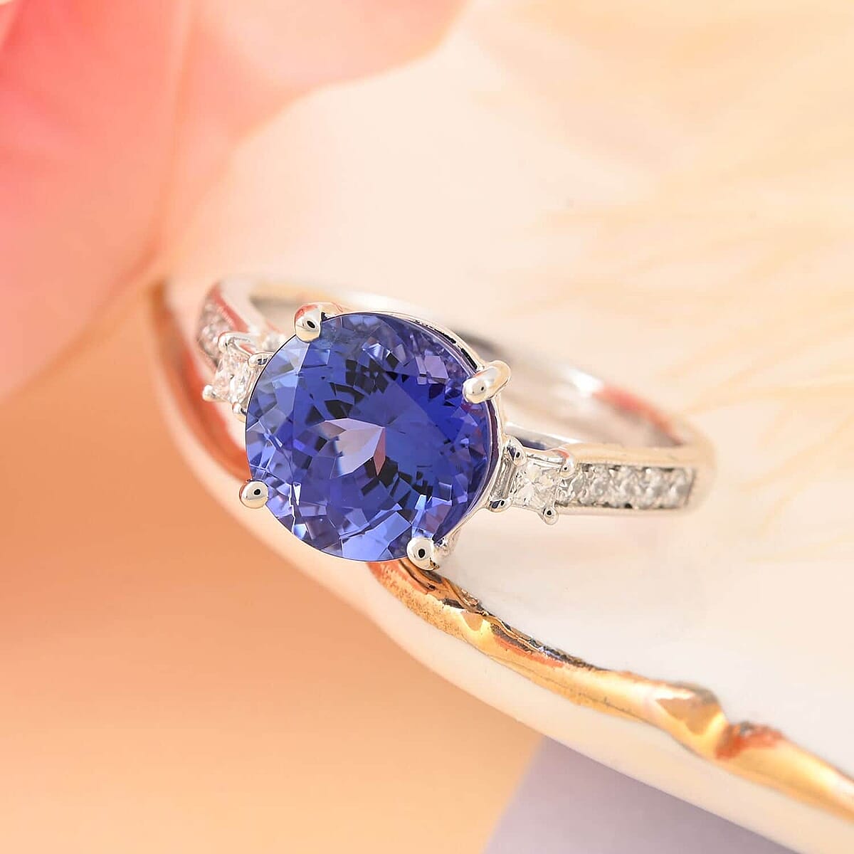 Certified and Appraised Rhapsody 950 Platinum AAAA Tanzanite and E-F VS Diamond Ring (Size 7.0) 3.30 ctw image number 1