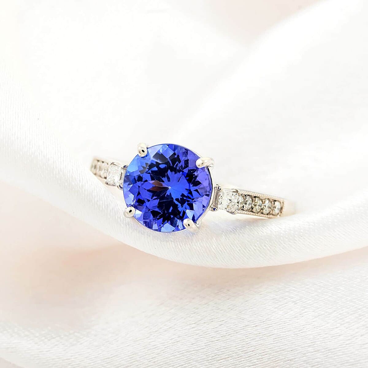Rhapsody 950 Platinum AAAA Tanzanite, Diamond (E-F, VS) (0.59 cts) Ring (Size 10.0) (6.90 g) 5.75 ctw image number 1