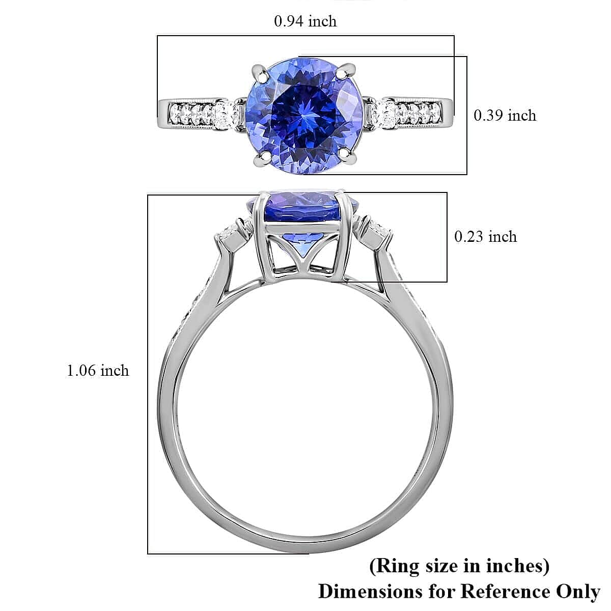Rhapsody 950 Platinum AAAA Tanzanite, Diamond (E-F, VS) (0.59 cts) Ring (Size 10.0) (6.90 g) 5.75 ctw image number 5