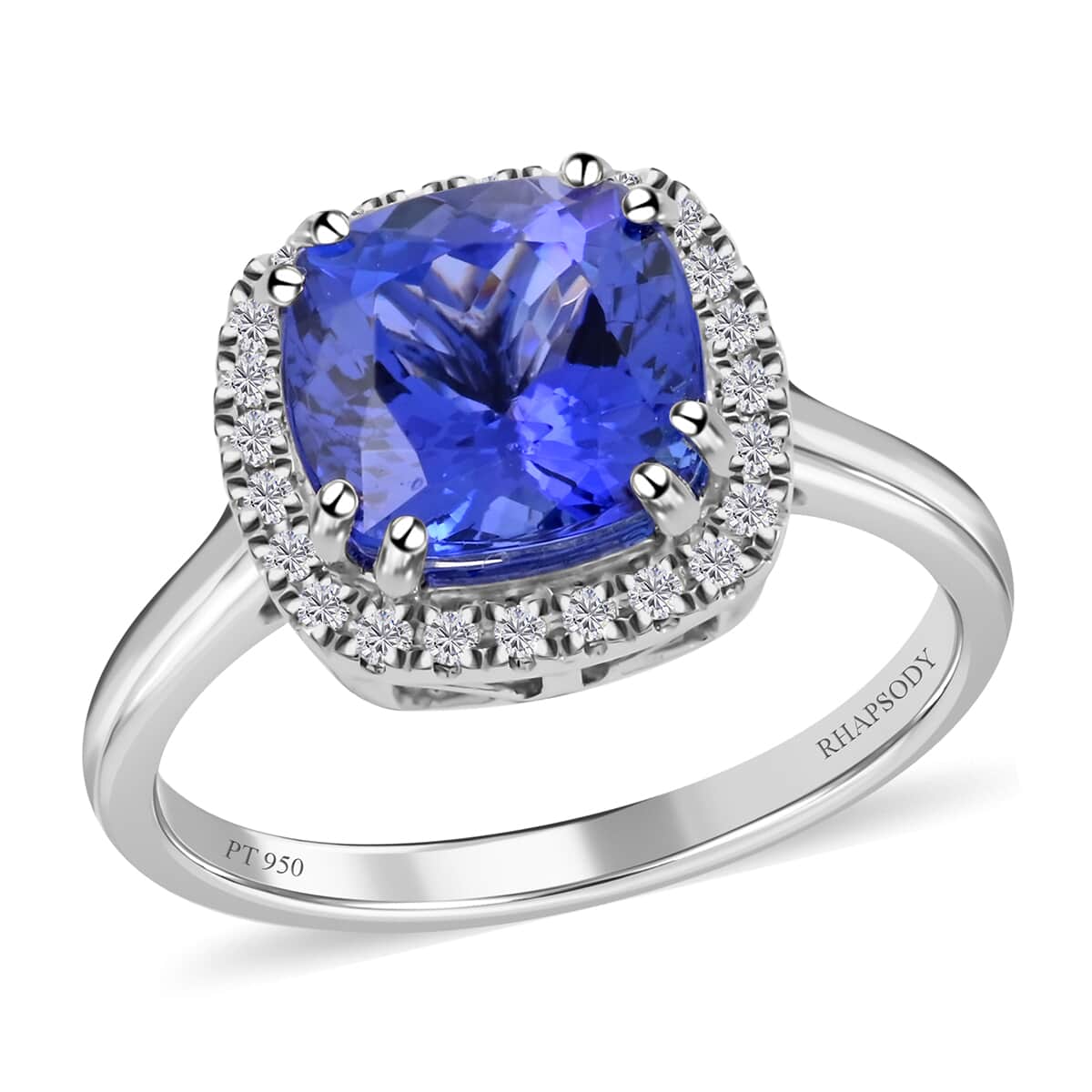 Certified and Appraised Rhapsody 950 Platinum AAAA Tanzanite and E-F VS Diamond Ring 6.10 Grams 3.70 ctw (Del. in 7-10 Days) image number 0
