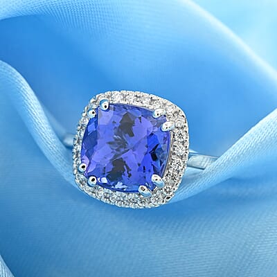 Certified and Appraised Rhapsody 950 Platinum AAAA Tanzanite and E-F VS Diamond Ring (Size 10.0) 6.10 Grams 3.70 ctw