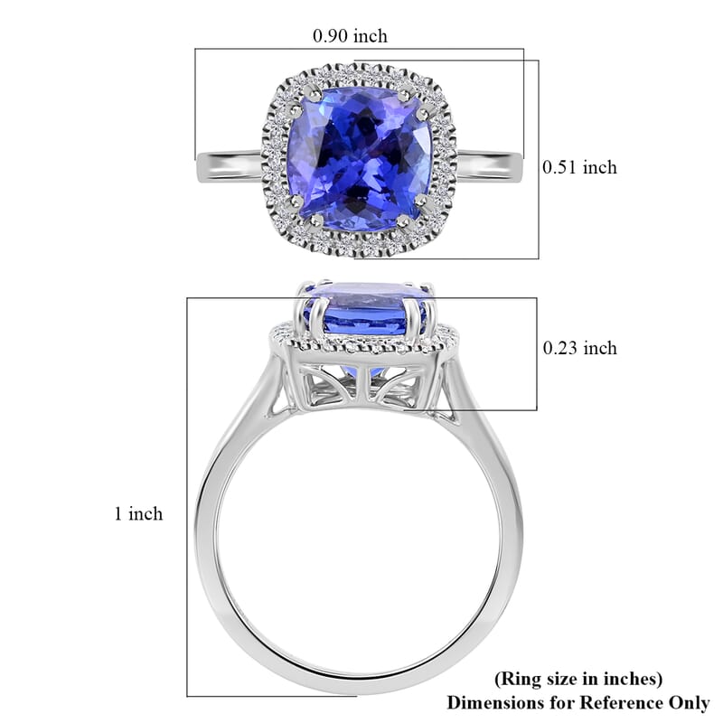 Certified and Appraised Rhapsody 950 Platinum AAAA Tanzanite and E-F VS Diamond Ring (Size 10.0) 6.10 Grams 3.70 ctw