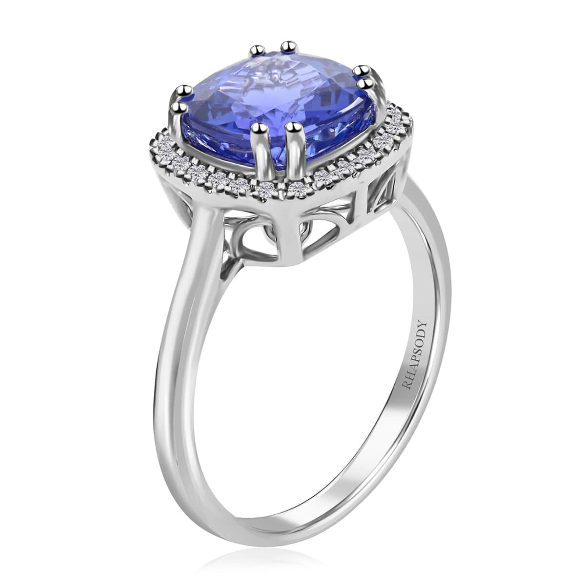 Certified and Appraised Rhapsody 950 Platinum AAAA Tanzanite and E-F VS Diamond Ring (Size 6.0) 6.10 Grams 3.70 ctw image number 3