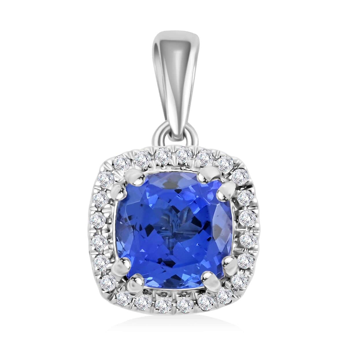 Certified and Appraised Rhapsody 950 Platinum AAAA Tanzanite and E-F VS Diamond Halo Pendant 2.60 ctw image number 0