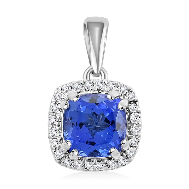 Certified and Appraised Rhapsody 950 Platinum AAAA Tanzanite and E-F VS Diamond Halo Pendant 2.60 ctw