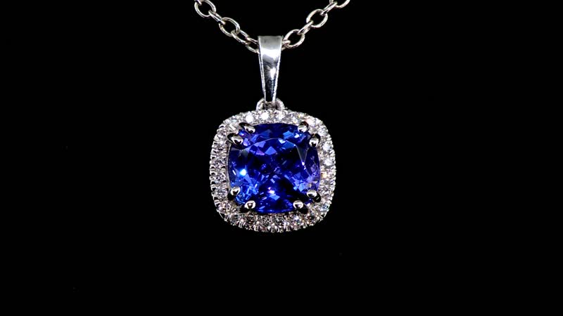 Certified and Appraised Rhapsody 950 Platinum AAAA Tanzanite and E-F VS Diamond Halo Pendant 2.60 ctw