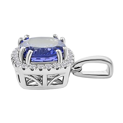Certified and Appraised Rhapsody 950 Platinum AAAA Tanzanite and E-F VS Diamond Halo Pendant 2.60 ctw