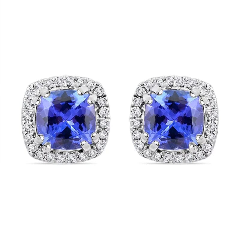 Certified and Appraised Rhapsody AAAA Tanzanite and E-F VS Diamond 2.35 ctw Halo Stud Earrings in 950 Platinum 4.30 Grams