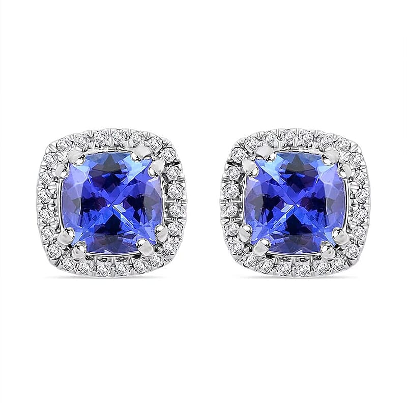 Certified and Appraised Rhapsody AAAA Tanzanite and E-F VS Diamond 2.35 ctw Halo Stud Earrings in 950 Platinum 4.30 Grams