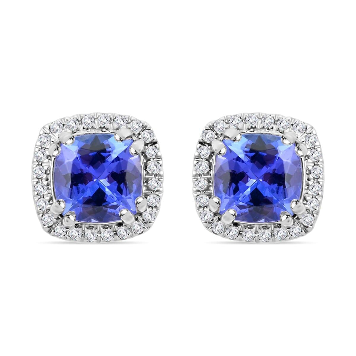 Certified and Appraised Rhapsody 950 Platinum AAAA Tanzanite and E-F VS Diamond Halo Stud Earrings 4.30 Grams 2.35 ctw image number 0