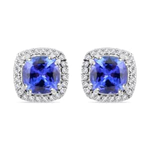 Certified and Appraised Rhapsody 950 Platinum AAAA Tanzanite and E-F VS Diamond Halo Stud Earrings 4.30 Grams 2.35 ctw