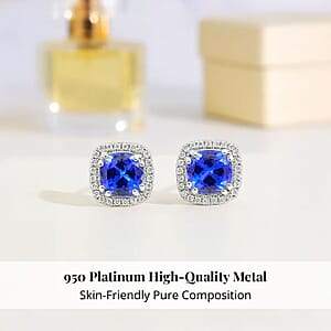 Certified and Appraised Rhapsody AAAA Tanzanite and E-F VS Diamond 2.35 ctw Halo Stud Earrings in 950 Platinum 4.30 Grams