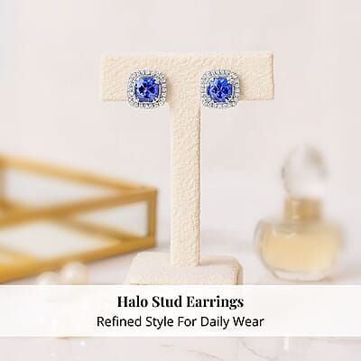 Certified and Appraised Rhapsody AAAA Tanzanite and E-F VS Diamond 2.35 ctw Halo Stud Earrings in 950 Platinum 4.30 Grams