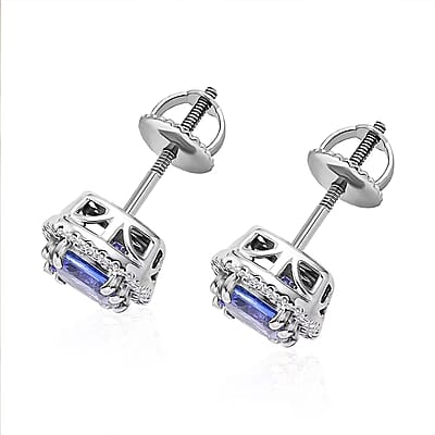 Certified and Appraised Rhapsody AAAA Tanzanite and E-F VS Diamond 2.35 ctw Halo Stud Earrings in 950 Platinum 4.30 Grams