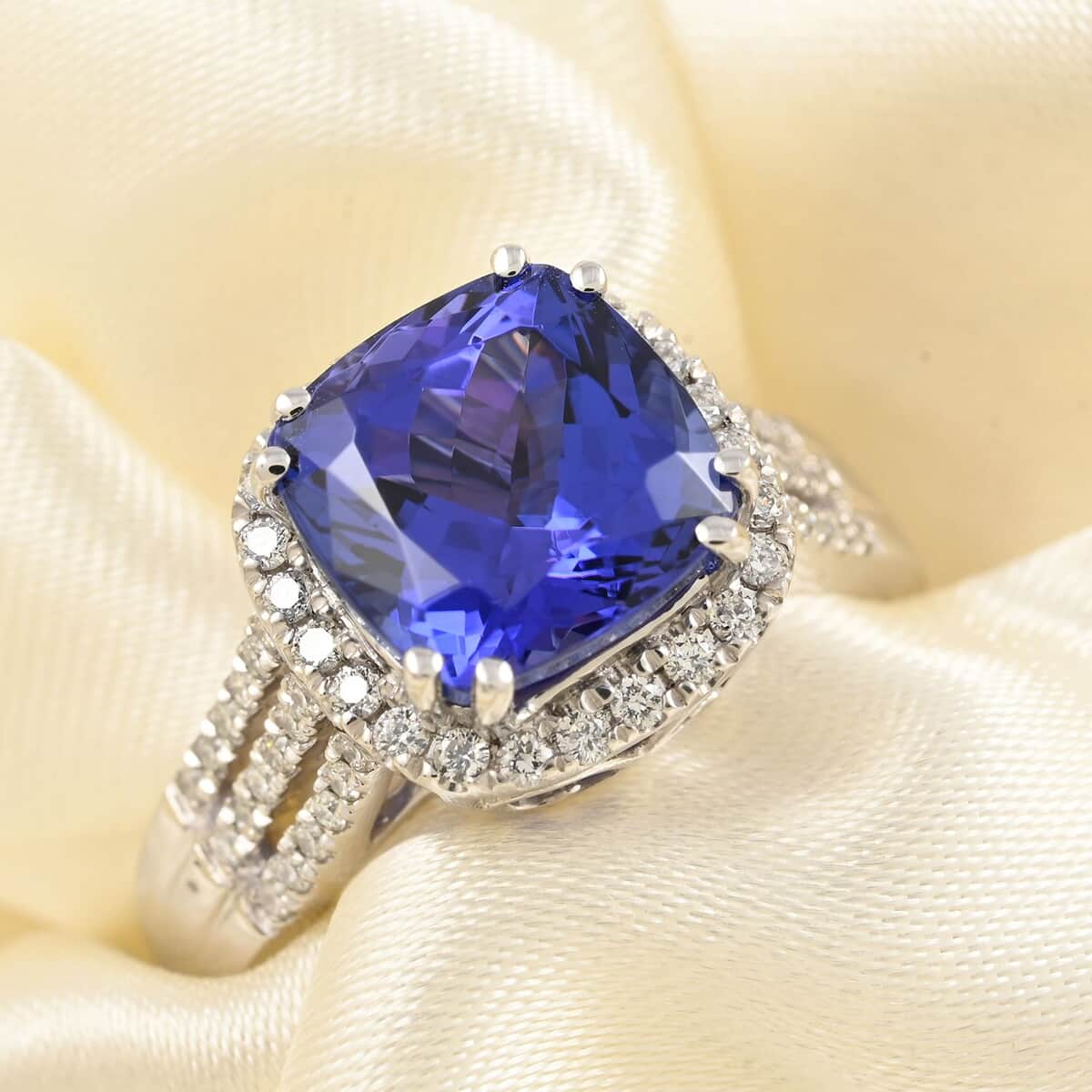 Certified and Appraised Rhapsody 950 Platinum AAAA Tanzanite and E-F VS Diamond Ring (Size 10.0) 8.75 Grams 3.85 ctw (Del. in 7-10 Days) image number 1