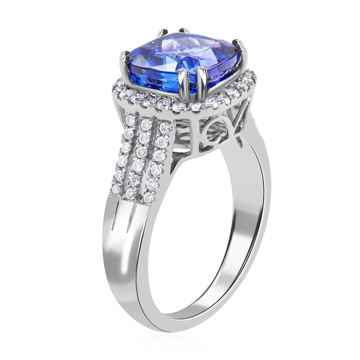 Certified and Appraised Rhapsody 950 Platinum AAAA Tanzanite and E-F VS Diamond Ring (Size 10.0) 8.75 Grams 3.85 ctw (Del. in 7-10 Days) image number 3