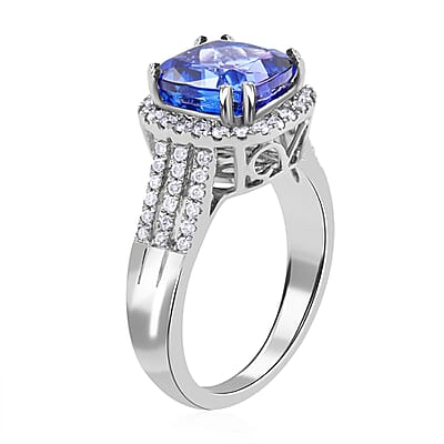 Certified and Appraised Rhapsody 950 Platinum AAAA Tanzanite and E-F VS Diamond Ring (Size 10.0) 8.75 Grams 3.85 ctw