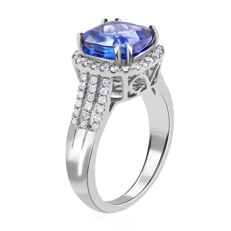 Certified and Appraised Rhapsody 950 Platinum AAAA Tanzanite and E-F VS Diamond Ring (Size 10.0) 8.75 Grams 3.85 ctw