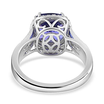 Certified and Appraised Rhapsody 950 Platinum AAAA Tanzanite and E-F VS Diamond Ring (Size 10.0) 8.75 Grams 3.85 ctw