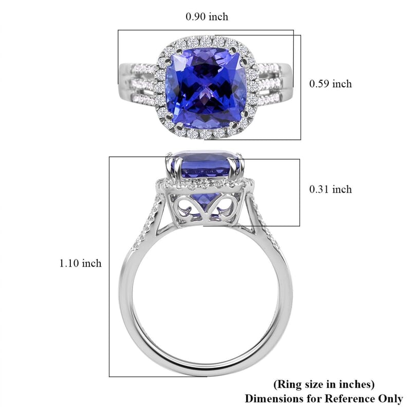 Certified and Appraised Rhapsody 950 Platinum AAAA Tanzanite and E-F VS Diamond Ring (Size 10.0) 8.75 Grams 3.85 ctw