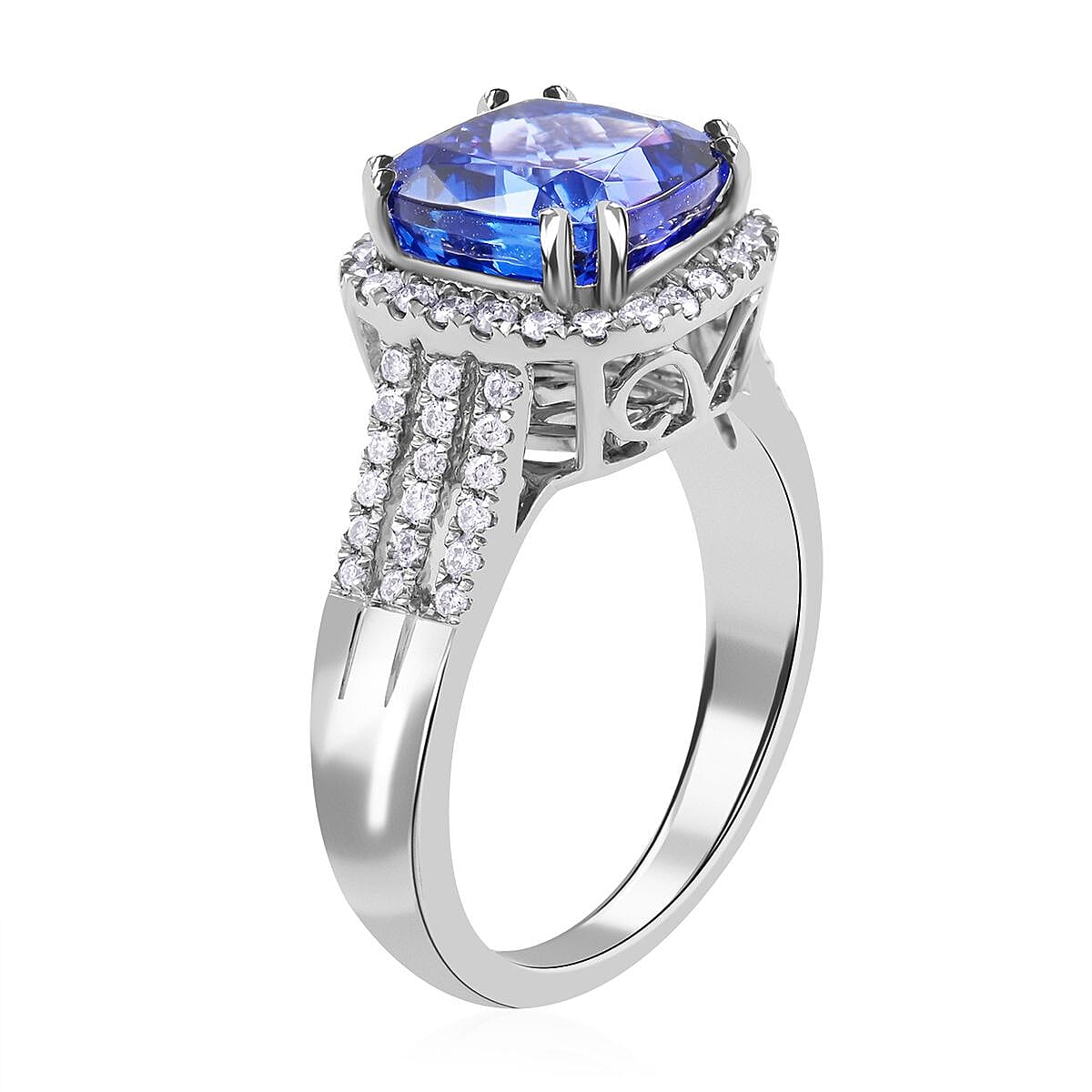 Certified and Appraised Rhapsody 950 Platinum AAAA Tanzanite and E-F VS Diamond Ring (Size 9.0) 8.75 Grams 3.85 ctw image number 2