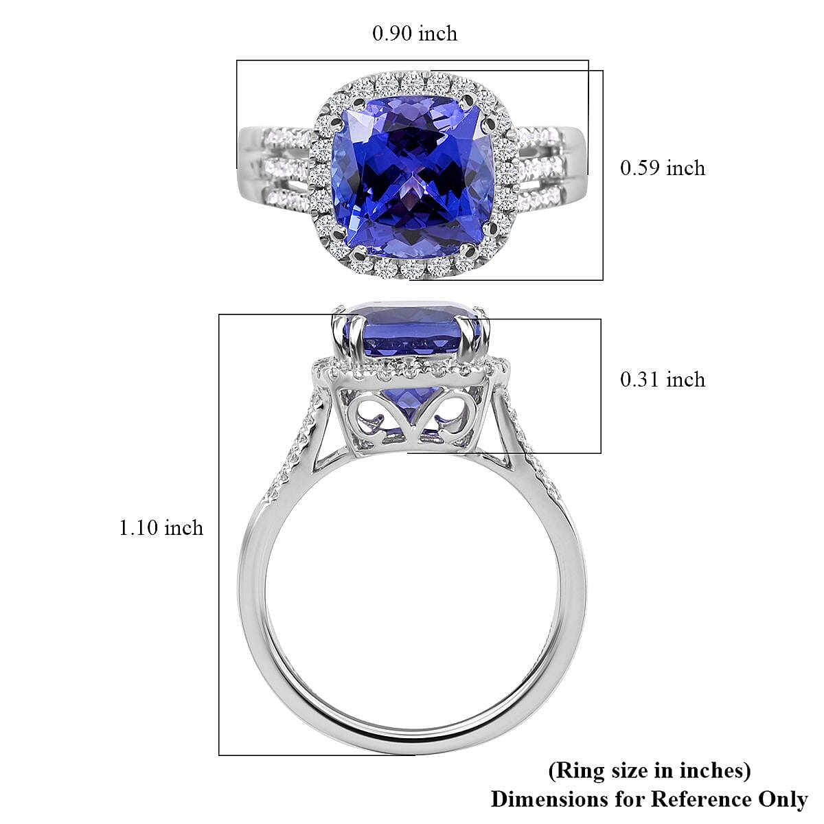 Certified and Appraised Rhapsody 950 Platinum AAAA Tanzanite and E-F VS Diamond Ring (Size 9.0) 8.75 Grams 3.85 ctw image number 4