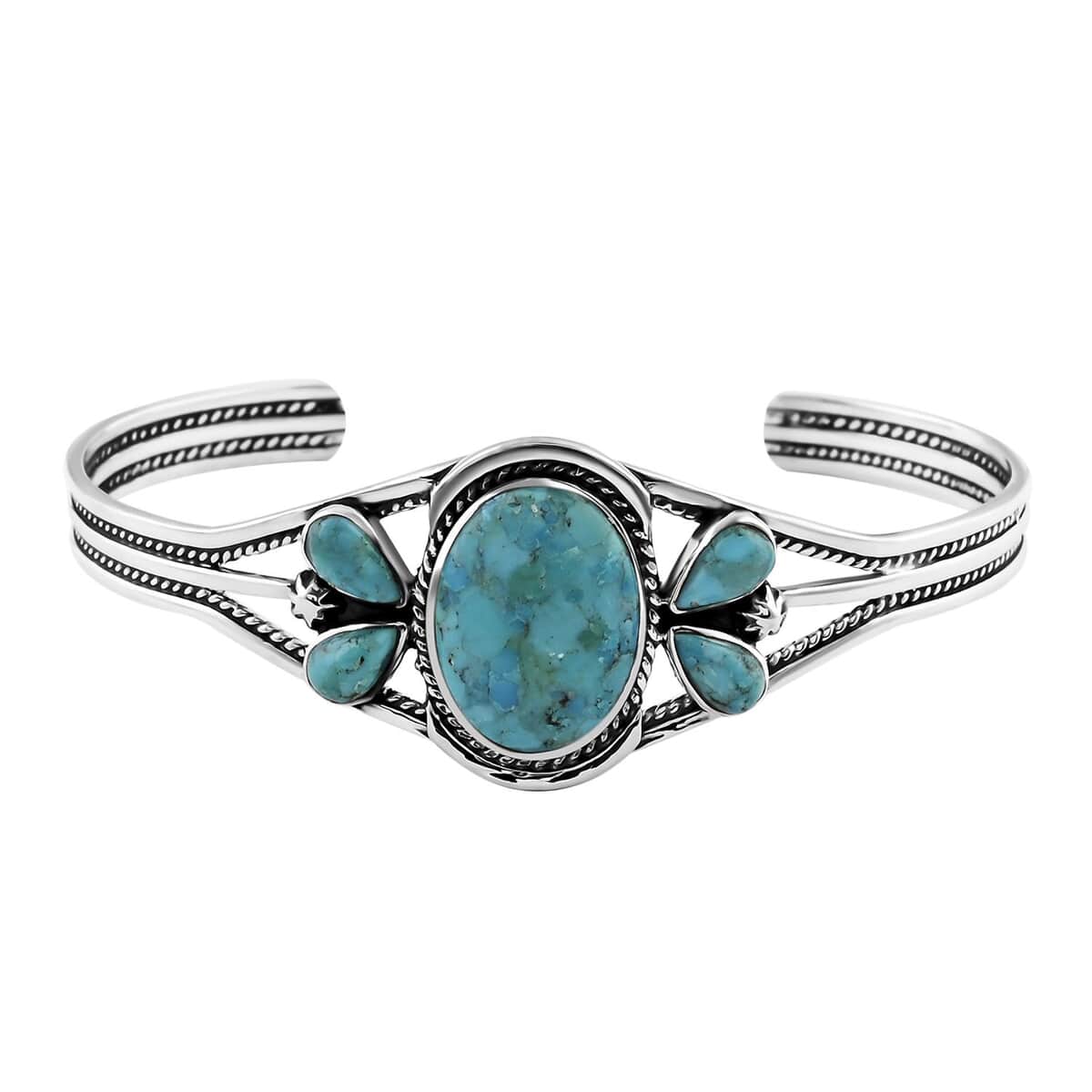 Santa Fe Style Kingman Turquoise Bracelet in Sterling Silver (6.50 In) 14.50 ctw image number 0