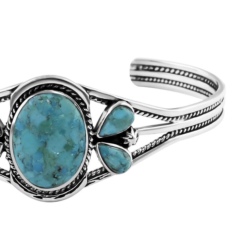 Santa Fe Style Kingman Turquoise Cuff Bracelet in Sterling Silver (6.50 In) 14.50 ctw
