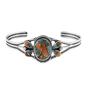 Santa Fe Style Spiny Turquoise Cuff Bracelet in Sterling Silver (6.50 In) 14.50 ctw