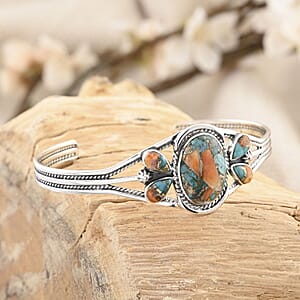 Santa Fe Style Spiny Turquoise Cuff Bracelet in Sterling Silver (6.50 In) 14.50 ctw
