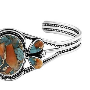 Santa Fe Style Spiny Turquoise Cuff Bracelet in Sterling Silver (6.50 In) 14.50 ctw