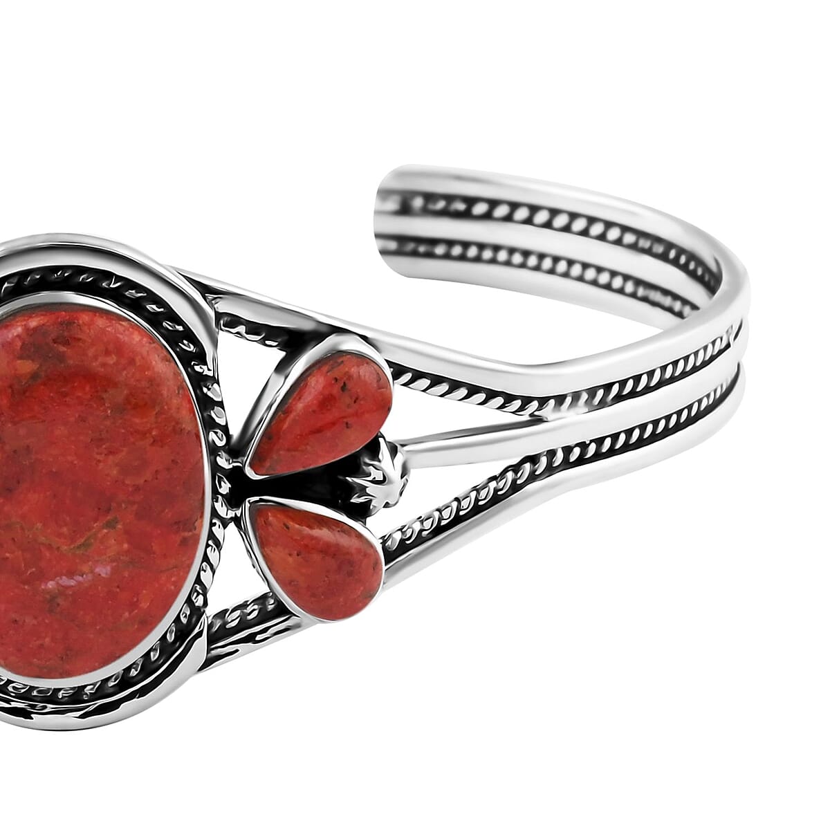 Santa Fe Style Plum Coral Cuff Bracelet in Sterling Silver (6.50 In) image number 2
