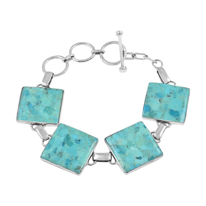Santa Fe Style Kingman Turquoise Toggle Clasp Bracelet in Sterling Silver (7.0-8.0In) 30.00 ctw