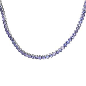 Tanzanite Tennis Necklace 18 Inches in Platinum Over Sterling Silver 20.00 ctw