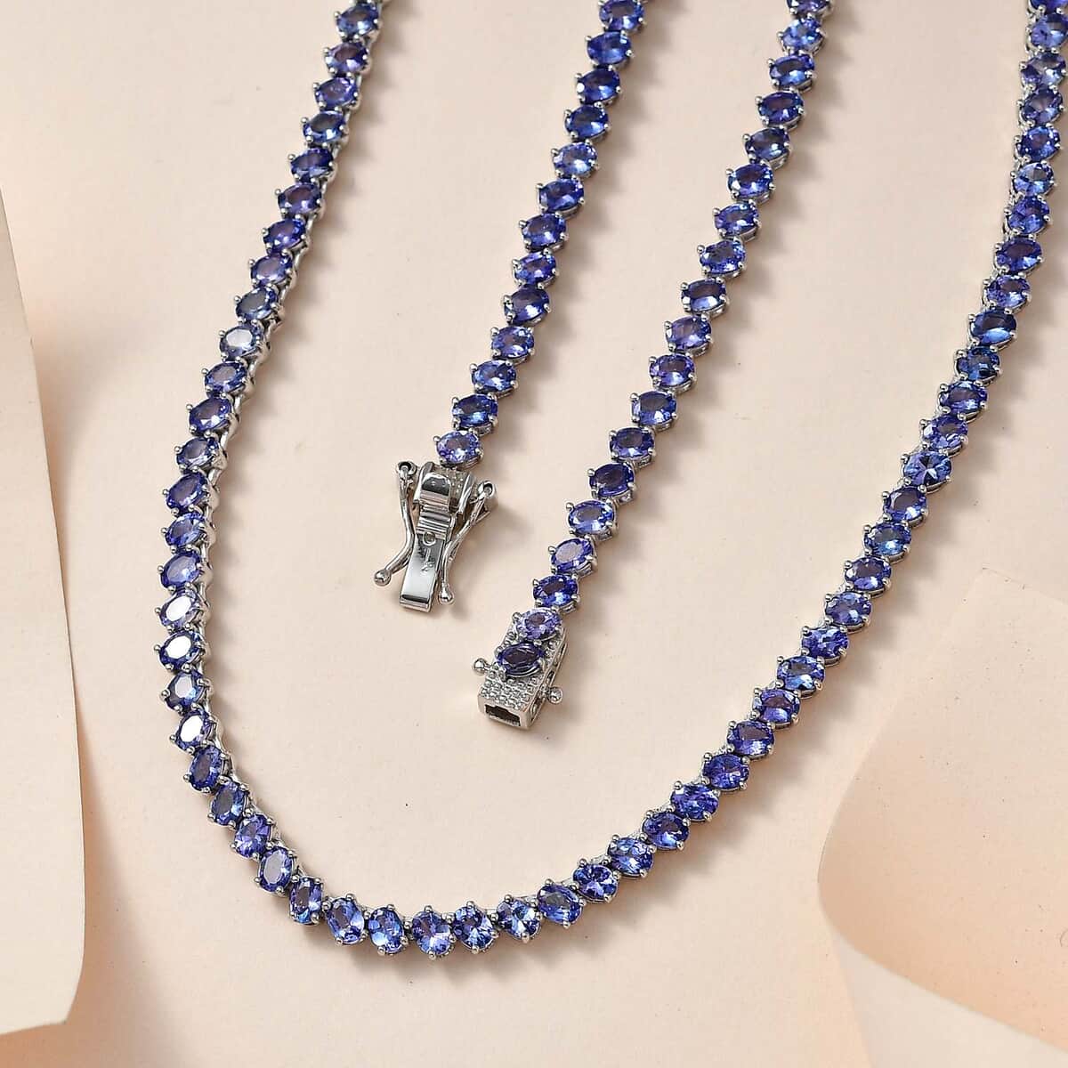 Tanzanite Tennis Necklace 18 Inches in Platinum Over Sterling Silver 20.00 ctw image number 1
