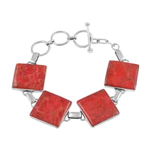Santa Fe Style Plum Coral Toggle Clasp Bracelet in Sterling Silver (7.0-8.0In)