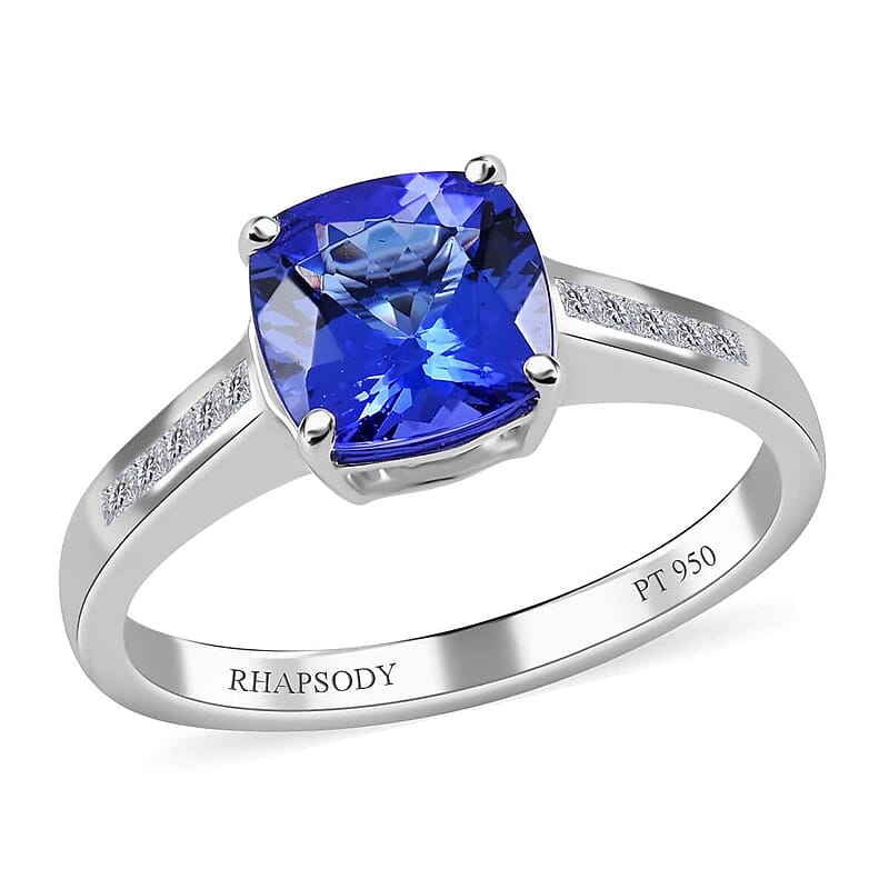 Certified and Appraised Rhapsody 950 Platinum AAAA Tanzanite and E-F VS Diamond Ring (Size 10.0) 5.15 Grams 2.30 ctw