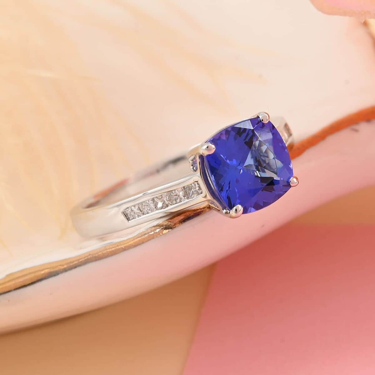 Certified and Appraised Rhapsody 950 Platinum AAAA Tanzanite and E-F VS Diamond Ring 5.15 Grams 2.30 ctw (Del. in 7-10 Days) image number 1