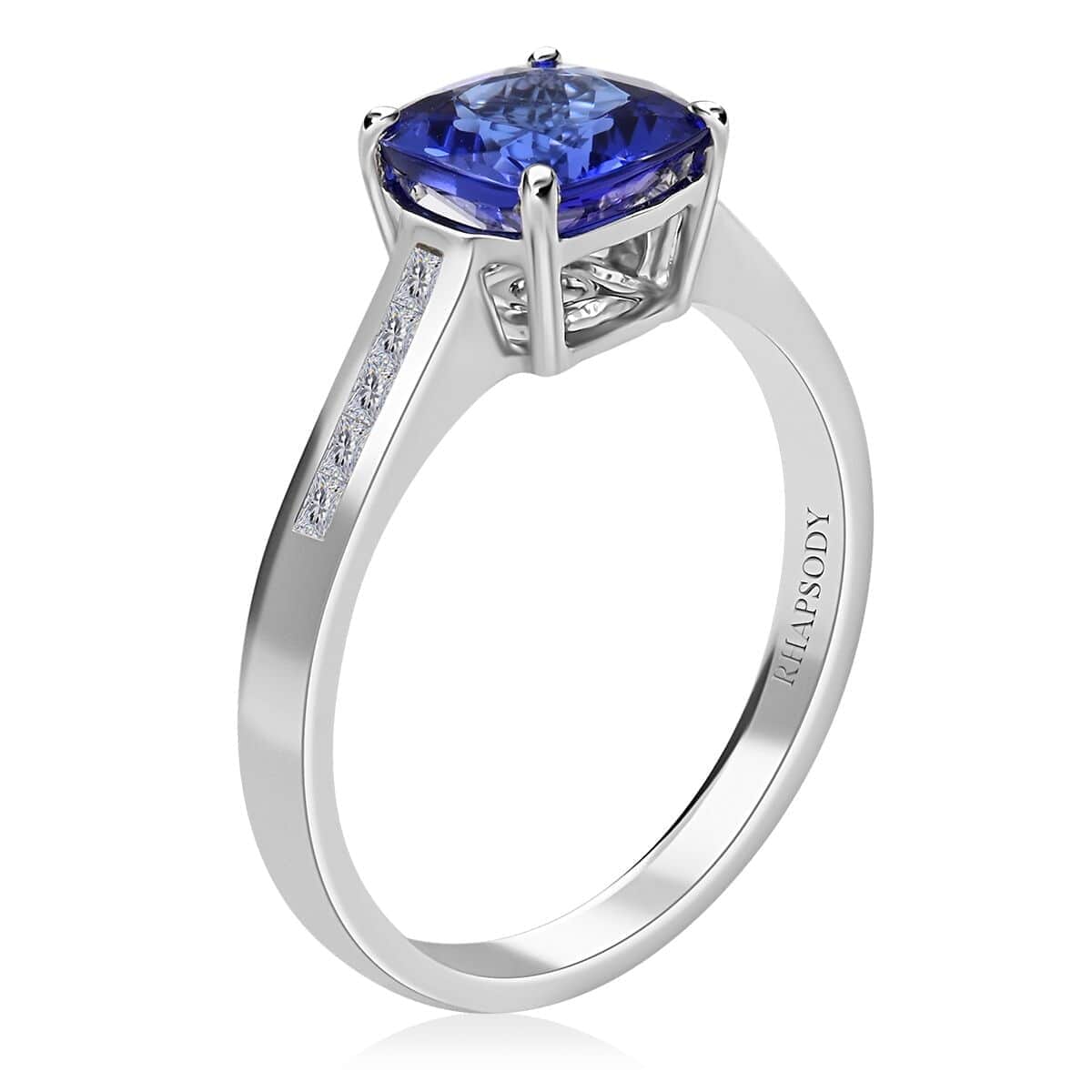 Certified and Appraised Rhapsody 950 Platinum AAAA Tanzanite and E-F VS Diamond Ring 5.15 Grams 2.30 ctw (Del. in 7-10 Days) image number 3