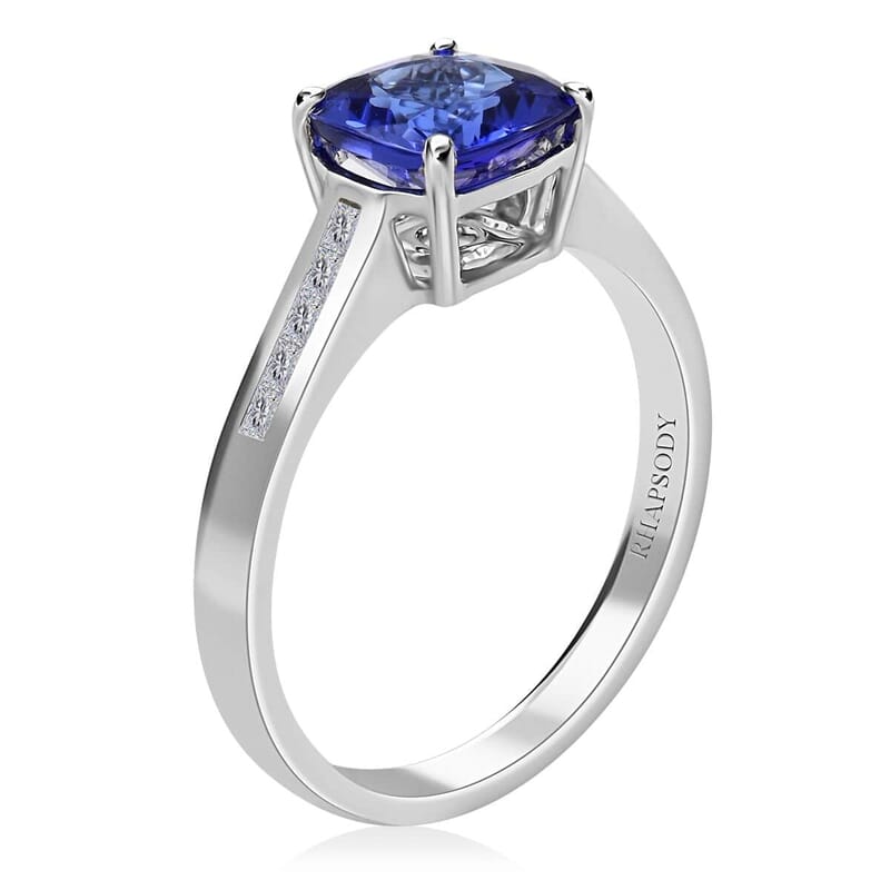 Certified and Appraised Rhapsody 950 Platinum AAAA Tanzanite and E-F VS Diamond Ring (Size 10.0) 5.15 Grams 2.30 ctw