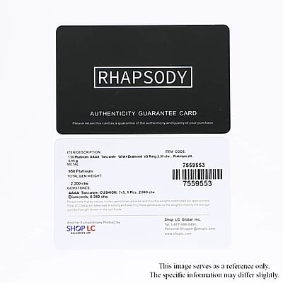 Certified and Appraised Rhapsody 950 Platinum AAAA Tanzanite and E-F VS Diamond Ring (Size 10.0) 5.15 Grams 2.30 ctw