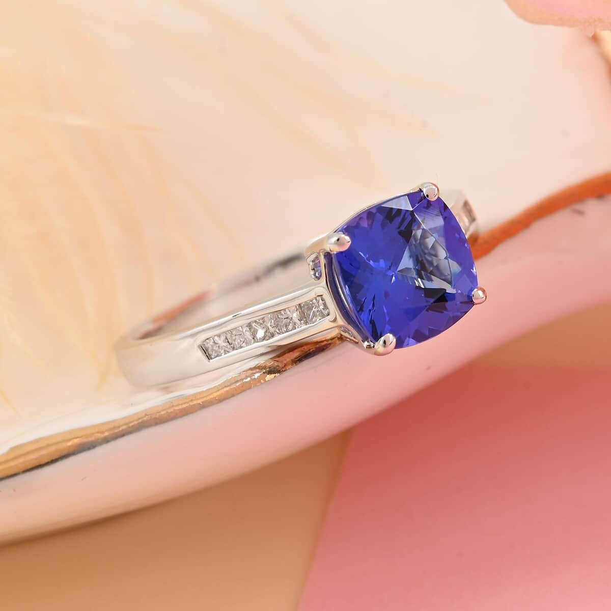 Certified and Appraised Rhapsody 950 Platinum AAAA Tanzanite and E-F VS Diamond Ring (Size 6.0) 5.15 Grams 2.30 ctw image number 1
