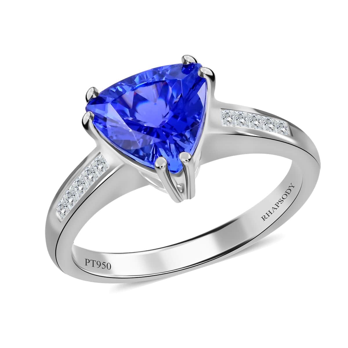 Certified and Appraised Rhapsody 950 Platinum AAAA Tanzanite and E-F VS Diamond Ring (Size 6.0) 5.20 Grams 2.10 ctw image number 0