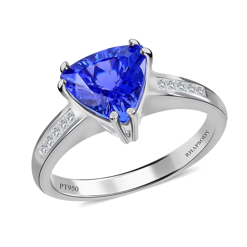 Certified and Appraised Rhapsody 950 Platinum AAAA Tanzanite and E-F VS Diamond Ring (Size 7.0) 5.20 Grams 2.10 ctw (Del. in 10-15 Days) 