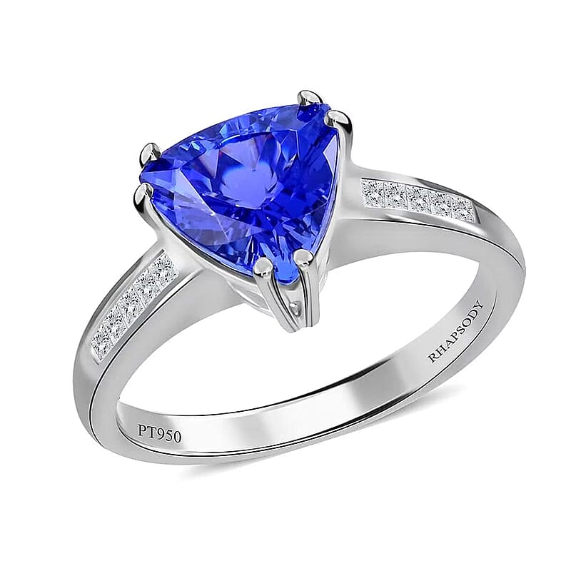 Certified and Appraised Rhapsody 950 Platinum AAAA Tanzanite and E-F VS Diamond Ring (Size 7.0) 5.20 Grams 2.10 ctw (Del. in 10-15 Days) 